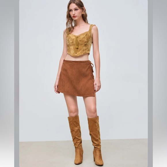 Cider Dresses & Skirts - Cider CORDUROY MID RISE SOLID KNOTTED MINI SKIRT AB6-XS-19